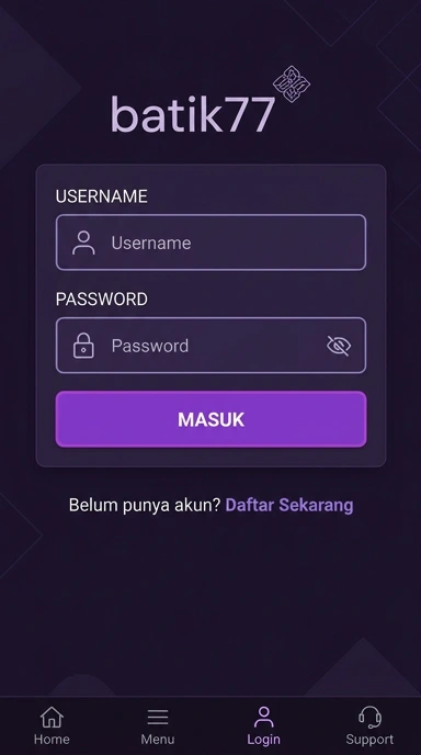 Tampilan halaman login batik77